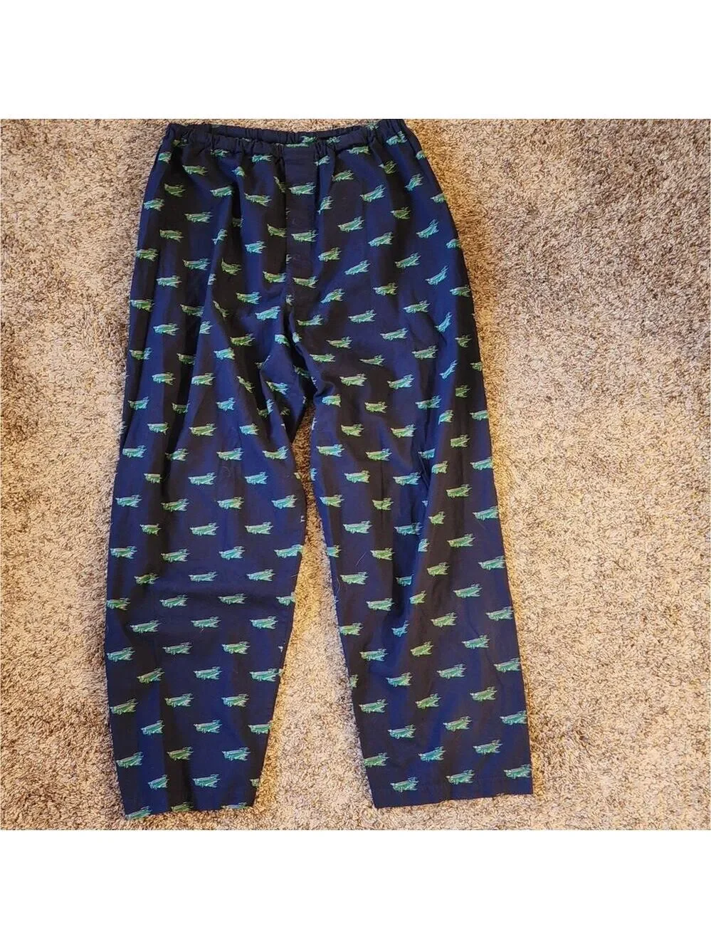JCrew Men's Size M‎ 100% Cotton PJ Lounge Pants Navy w/Airplane EUC
